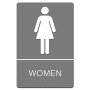 Headline Sign ADA Sign, Women Restroom Symbol w/Tactile Graphic, Plastic, 6x9, Gray 4816